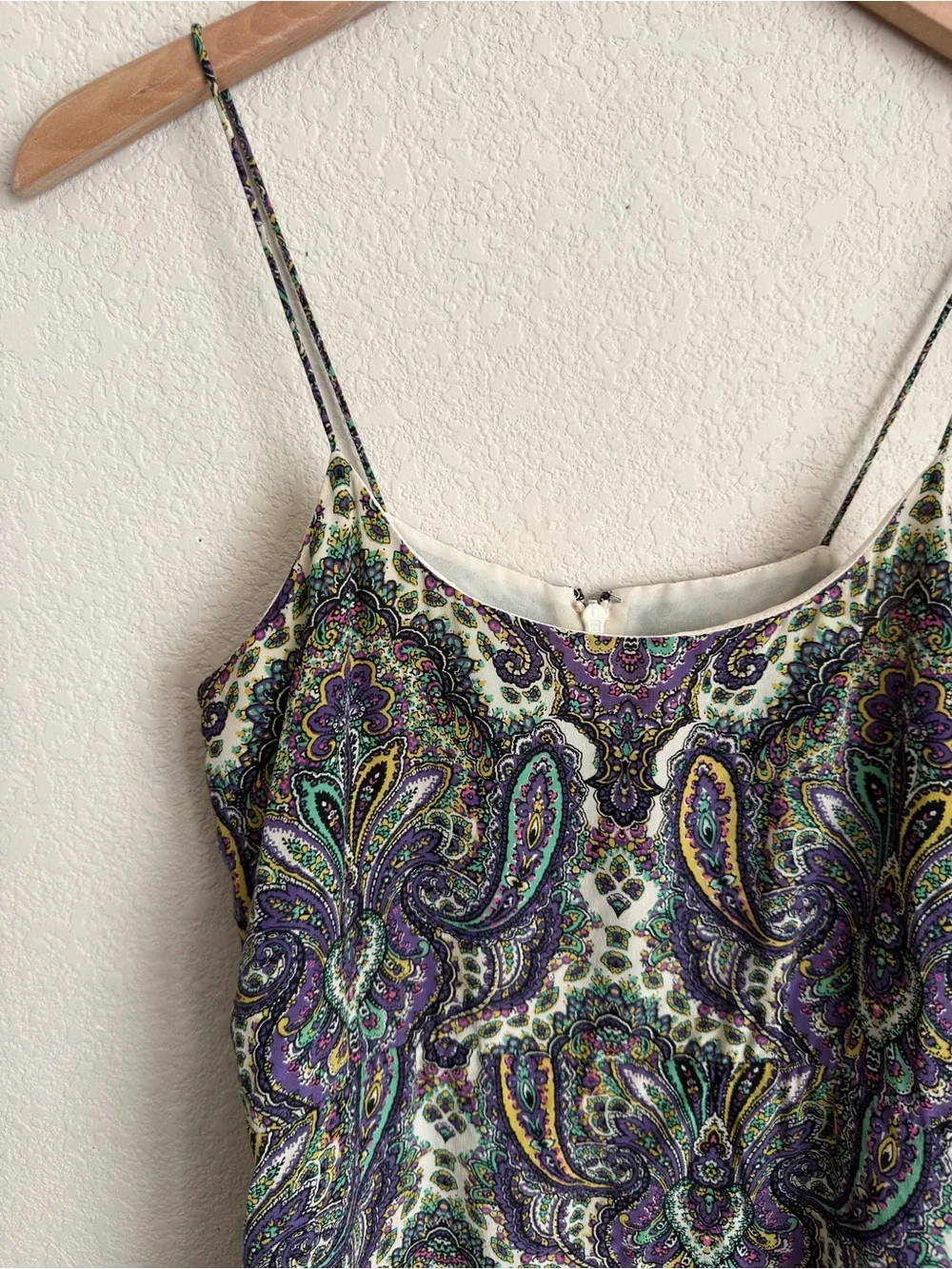 J.Crew Silk Paisley Slip Dress Purple Green Boho Spaghetti Strap Summer Cocktail